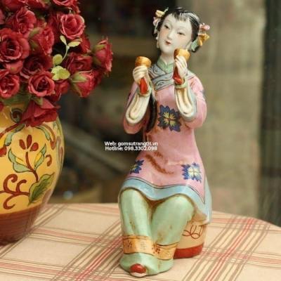 BỘ 4 TƯỢNG SỨ CÔ GÁI CHƠI NHẠC CỤ